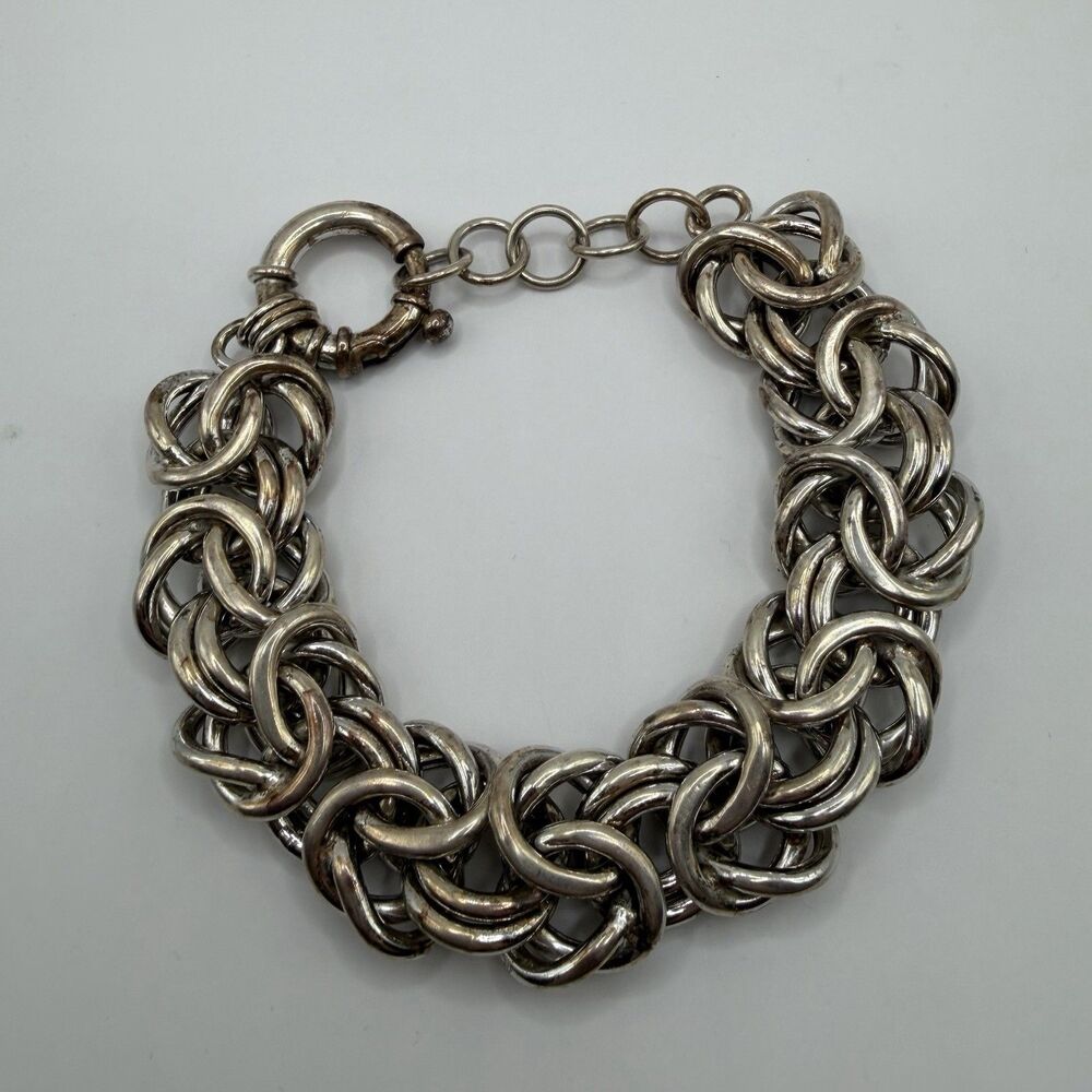 Heavy 925 Sterling Silver Byzantine Chainmail Bracelet 10" 82.2g Chunky